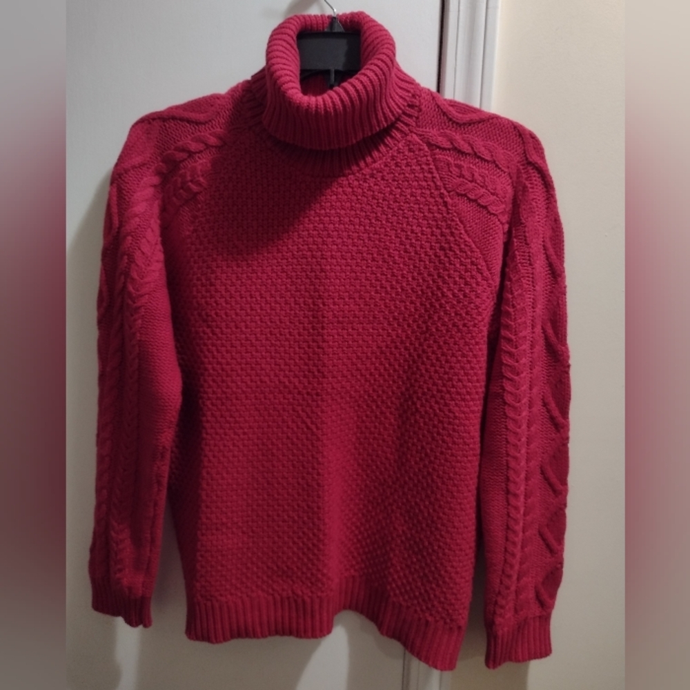 Lauren Ralph Lauren Turtleneck Sweater Burgundy Woven Cable Knit Women's Size XL